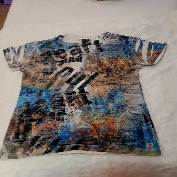 T2 pistol Pete mesh tattoo print graphic t-shirt, size small, blue multi-color - Picture 2 of 3